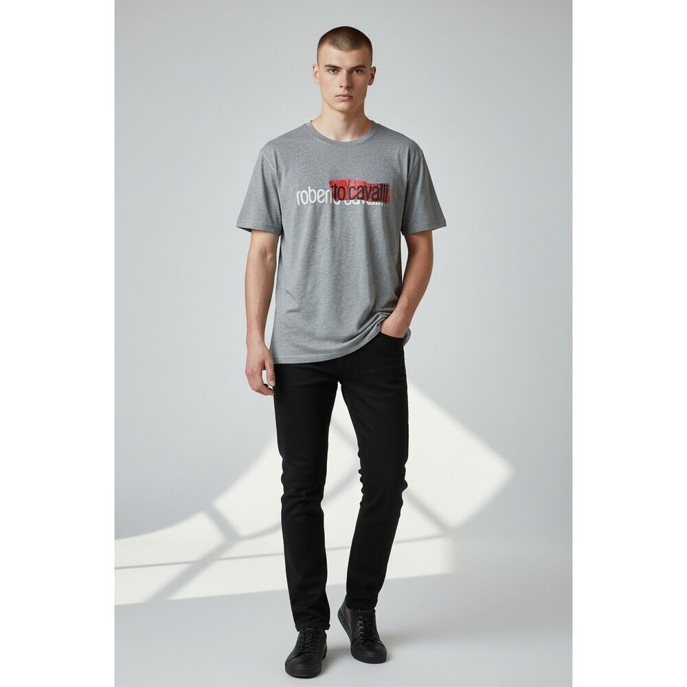 Robert Cavalli Graphic in Grey with Red Logo NWOT Size Large